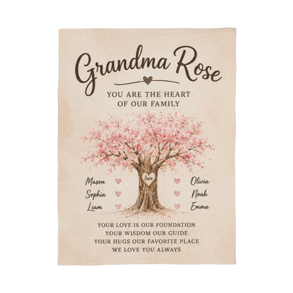 Grandma, You Are the Heart of Our Family – Personalized Grandchildren Name Blanket