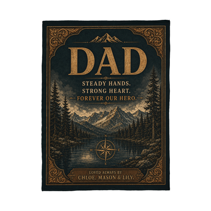 Personalized Dad Blanket – “Steady Hands, Strong Heart, Forever Our Hero” Custom Kids Name Blanket