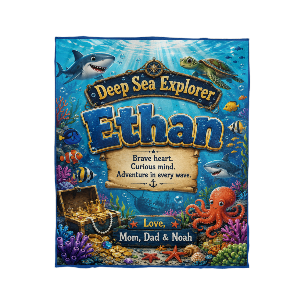 Deep Sea Explorer Personalized Ocean Adventure Blanket for Boys