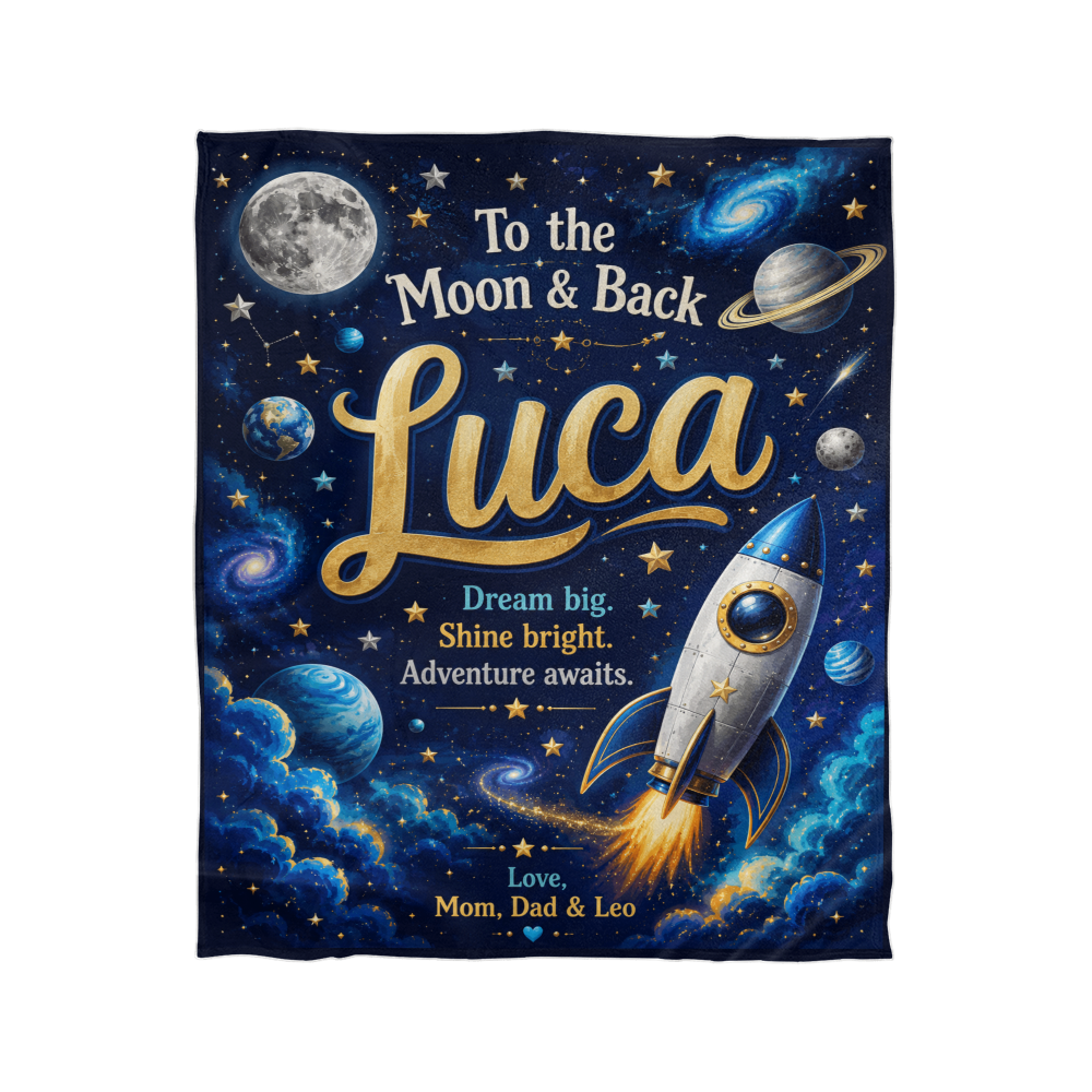 To the Moon & Back Personalized Space Adventure Blanket for Boys