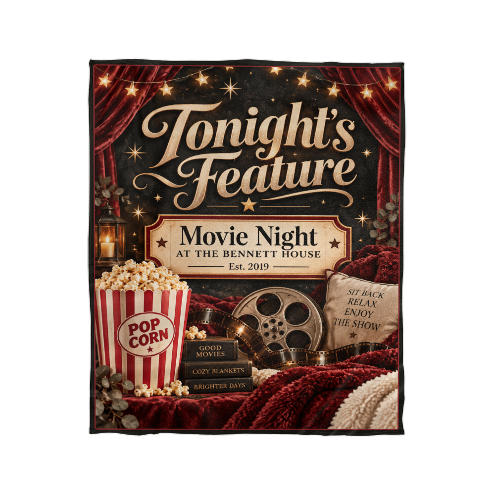 Personalized Family Movie Night Blanket – Custom Last Name & Est. Year