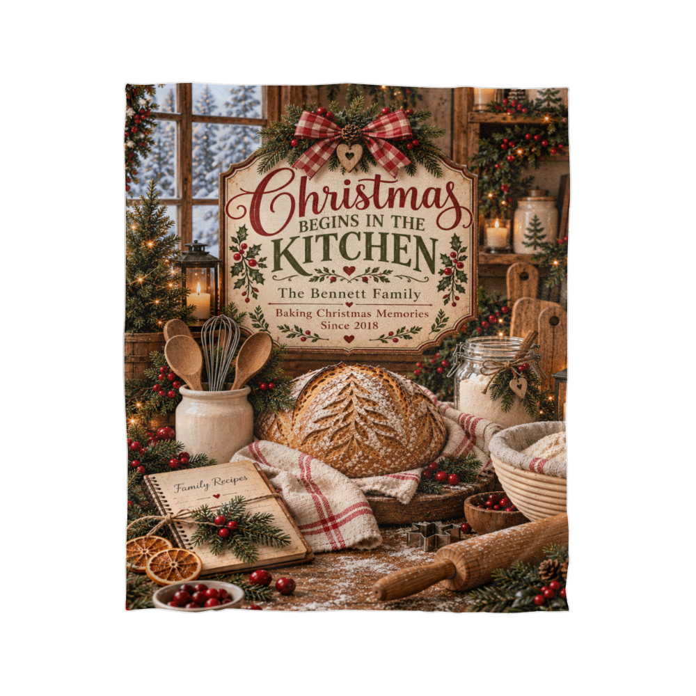 Personalized Christmas Kitchen Blanket – Custom Family Name & Established Year Mink Touch Fleece