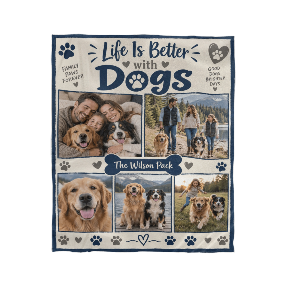 Personalized Dog Photo Blanket displayed on a wall