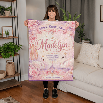 Dance, Dream, Shine Personalized Ballet Blanket for Girls