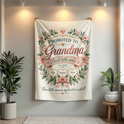 Promoted to Grandma Personalized Blanket – 1–9 Grandchildren