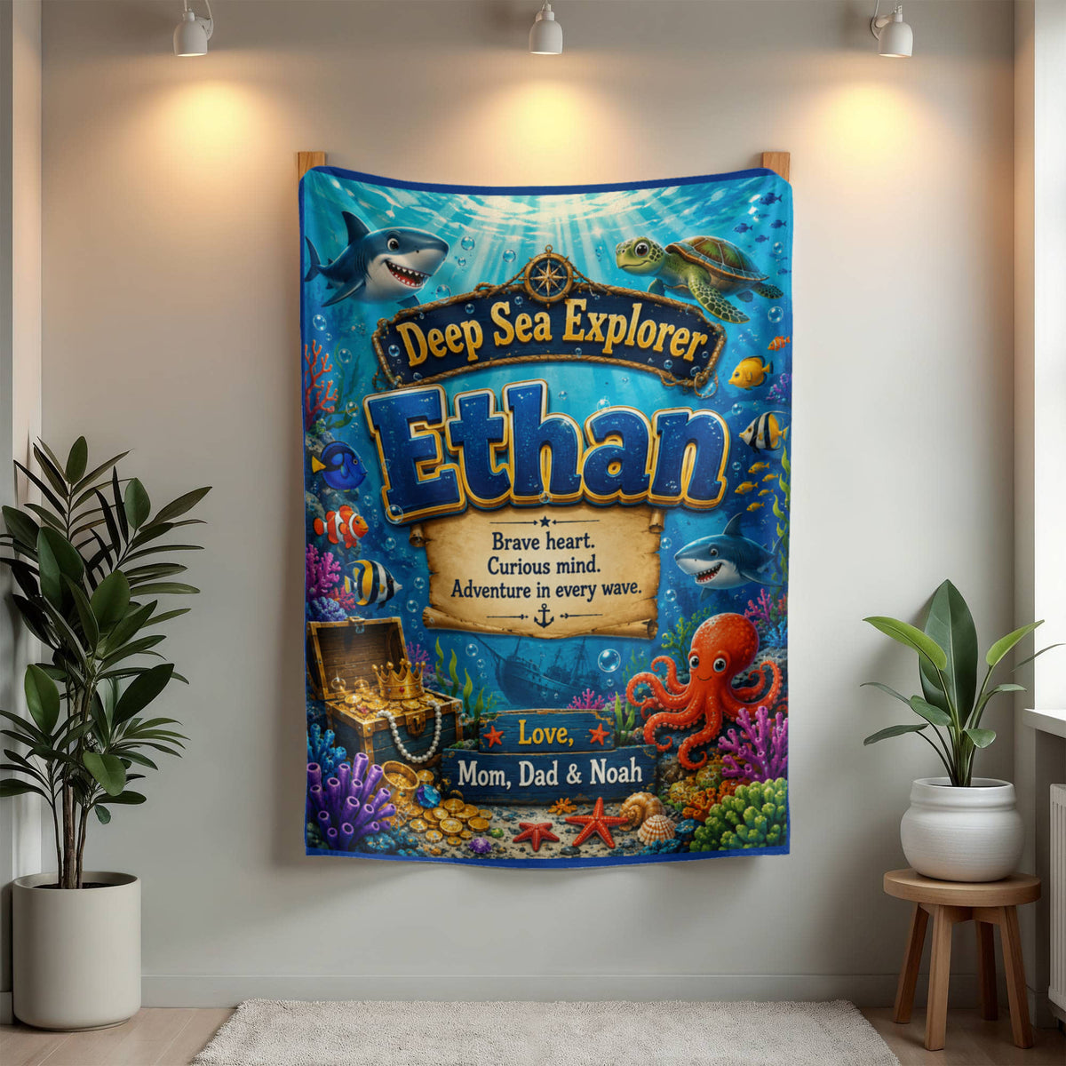 Deep Sea Explorer Personalized Ocean Adventure Blanket for Boys