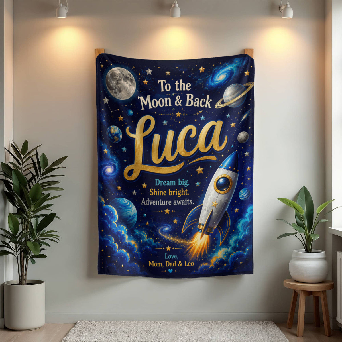 To the Moon & Back Personalized Space Adventure Blanket for Boys