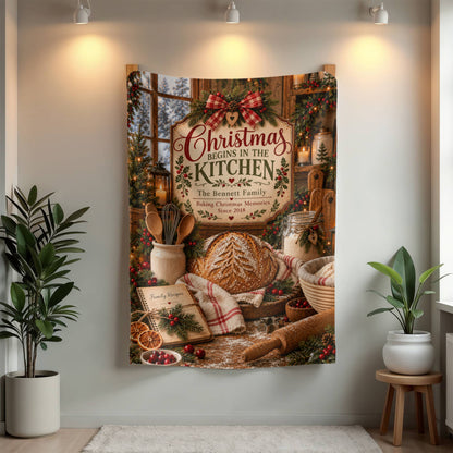 Personalized Christmas Kitchen Blanket – Custom Family Name & Established Year Mink Touch Fleece