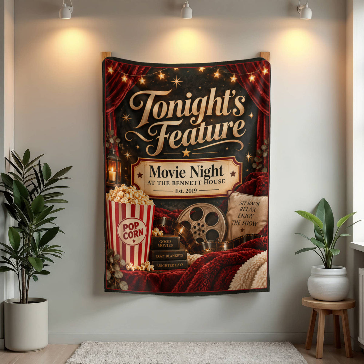 Personalized Family Movie Night Blanket – Custom Last Name & Est. Year