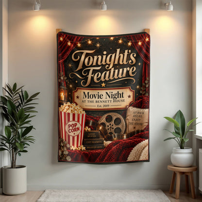 Personalized Family Movie Night Blanket – Custom Last Name & Est. Year