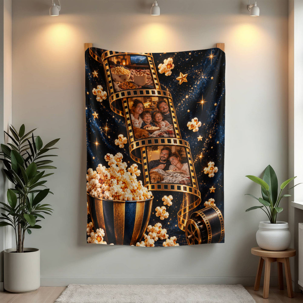 Personalized Movie Night Photo Blanket – Custom 3-Photo Film Strip