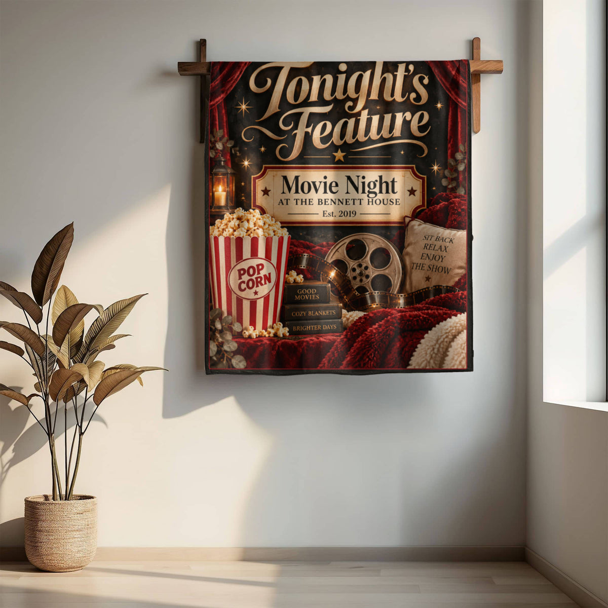 Personalized Family Movie Night Blanket – Custom Last Name & Est. Year