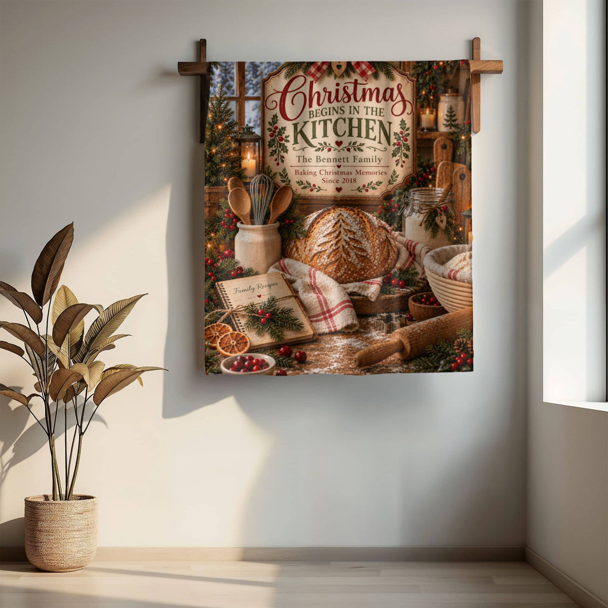 Personalized Christmas Kitchen Blanket – Custom Family Name & Established Year Mink Touch Fleece