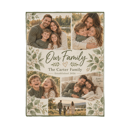 Personalized Family Photo Blanket showing the botanical photo layout