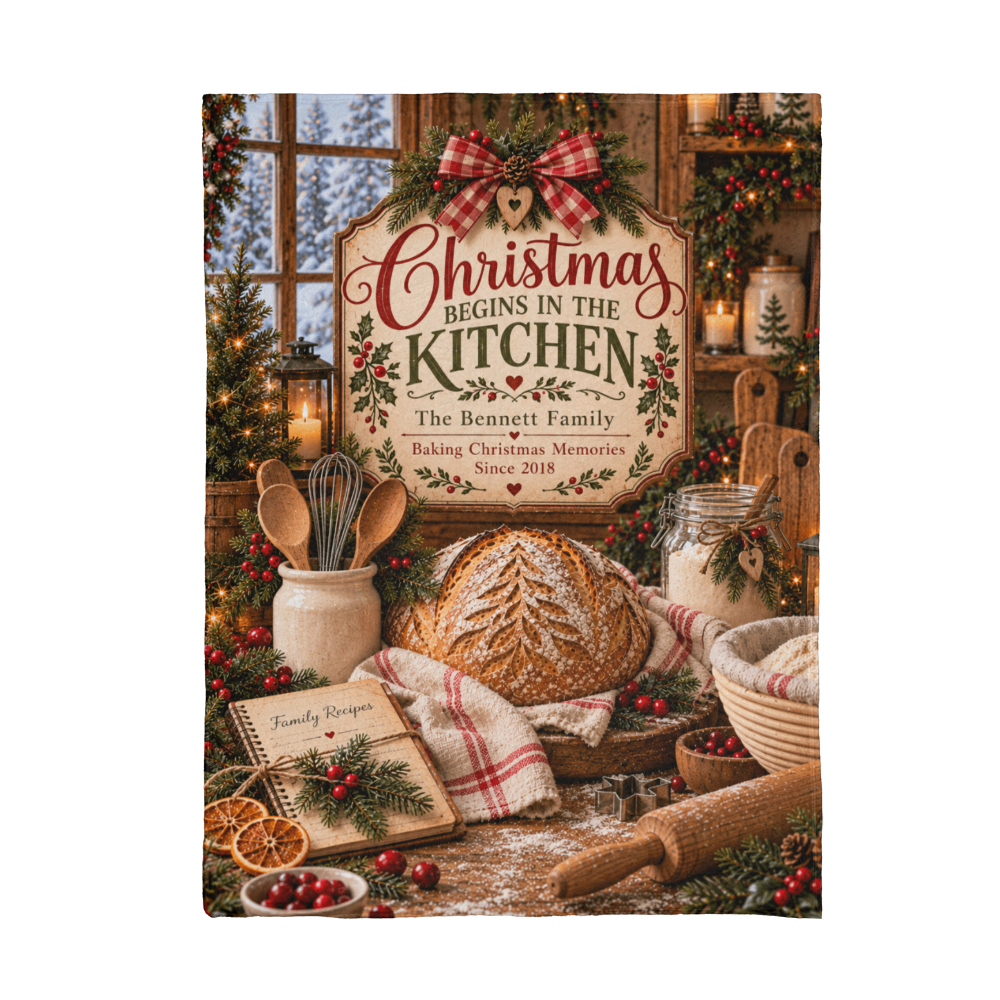 Personalized Christmas Kitchen Blanket – Custom Family Name & Established Year Mink Touch Fleece