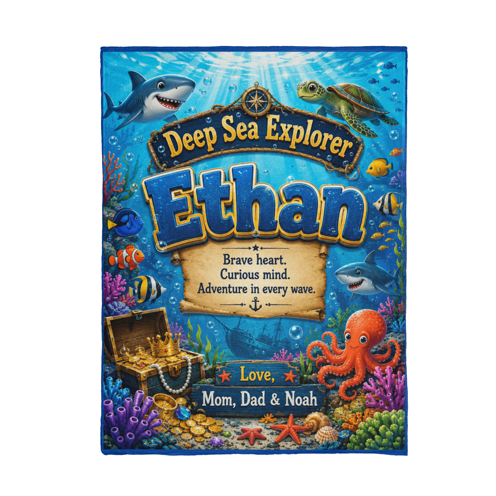 Deep Sea Explorer Personalized Ocean Adventure Blanket for Boys