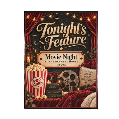 Personalized Family Movie Night Blanket – Custom Last Name & Est. Year