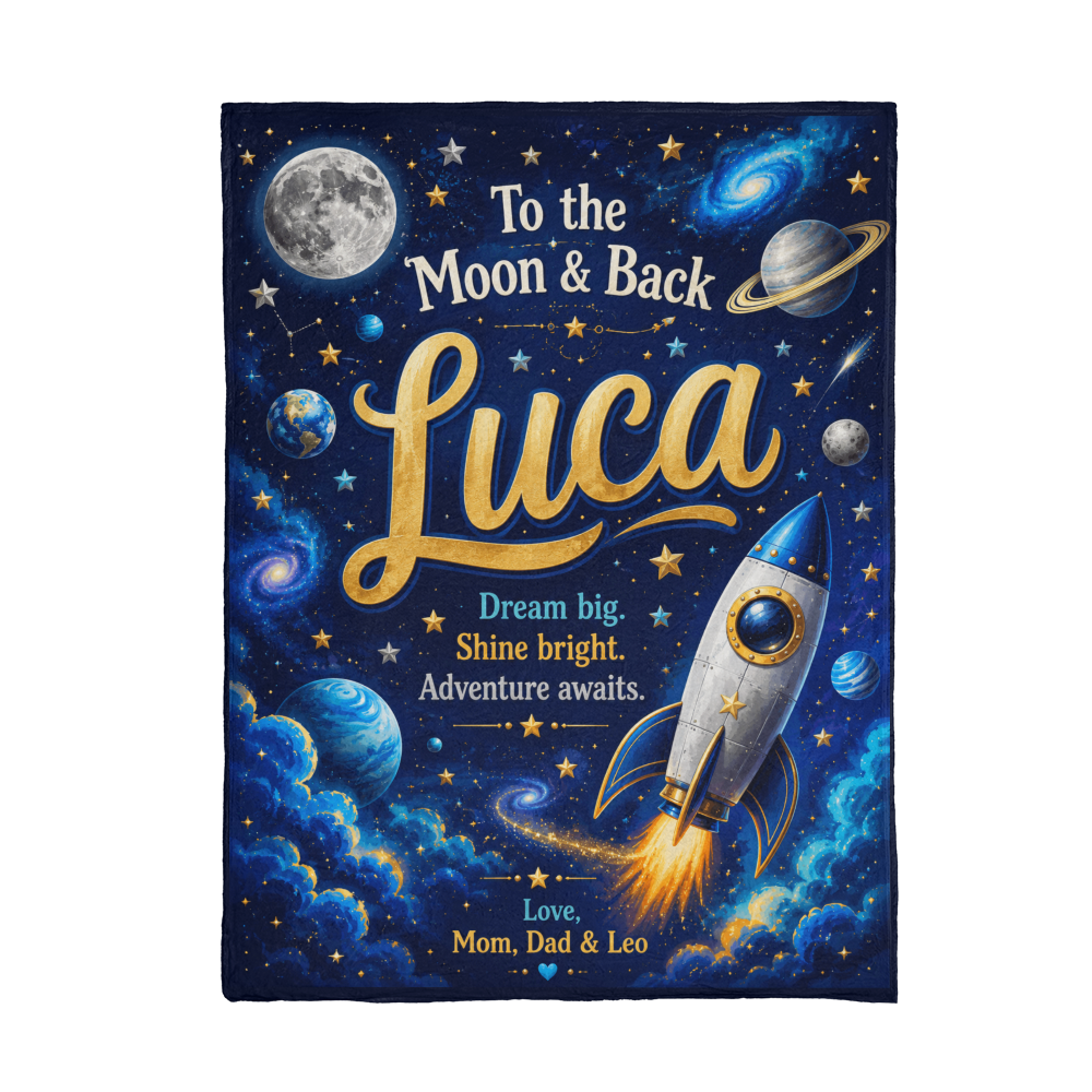 To the Moon & Back Personalized Space Adventure Blanket for Boys