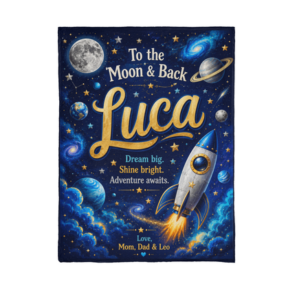 To the Moon & Back Personalized Space Adventure Blanket for Boys