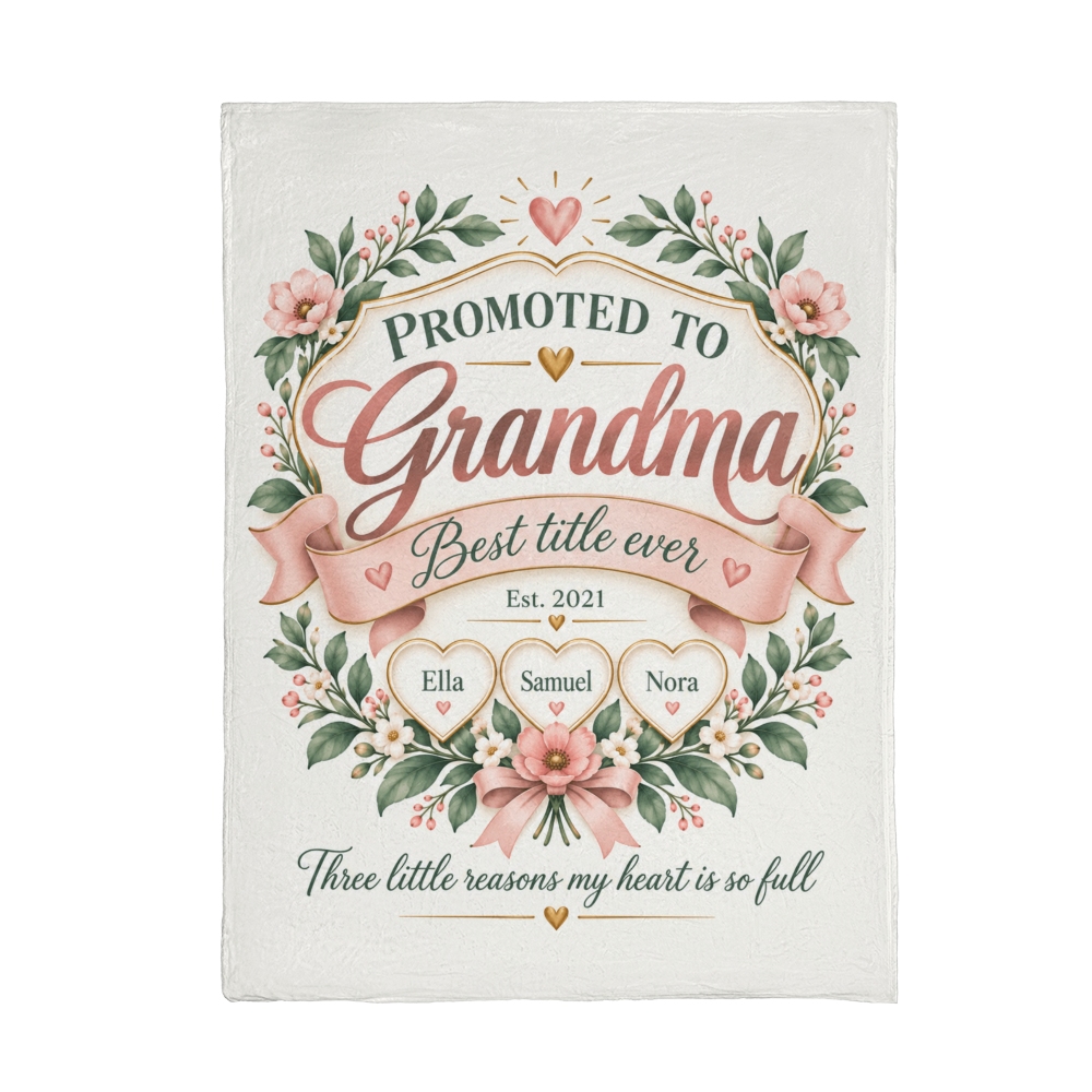 Promoted to Grandma Personalized Blanket – 1–9 Grandchildren