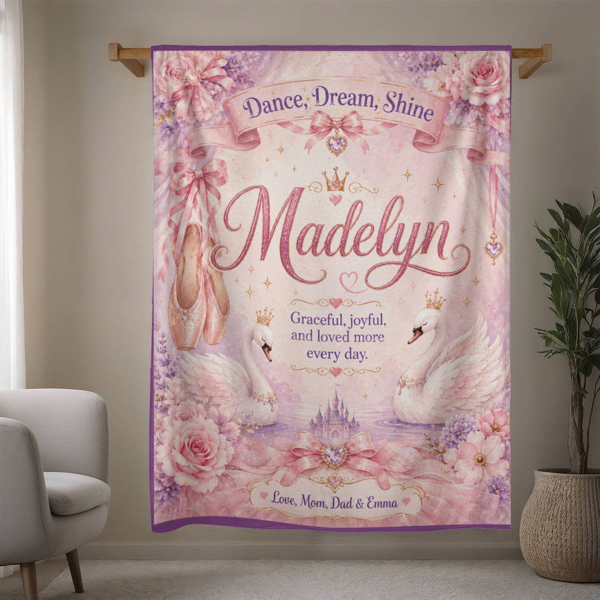 Dance, Dream, Shine Personalized Ballet Blanket for Girls