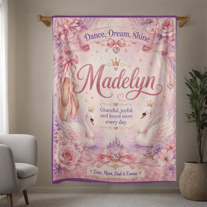 Dance, Dream, Shine Personalized Ballet Blanket for Girls