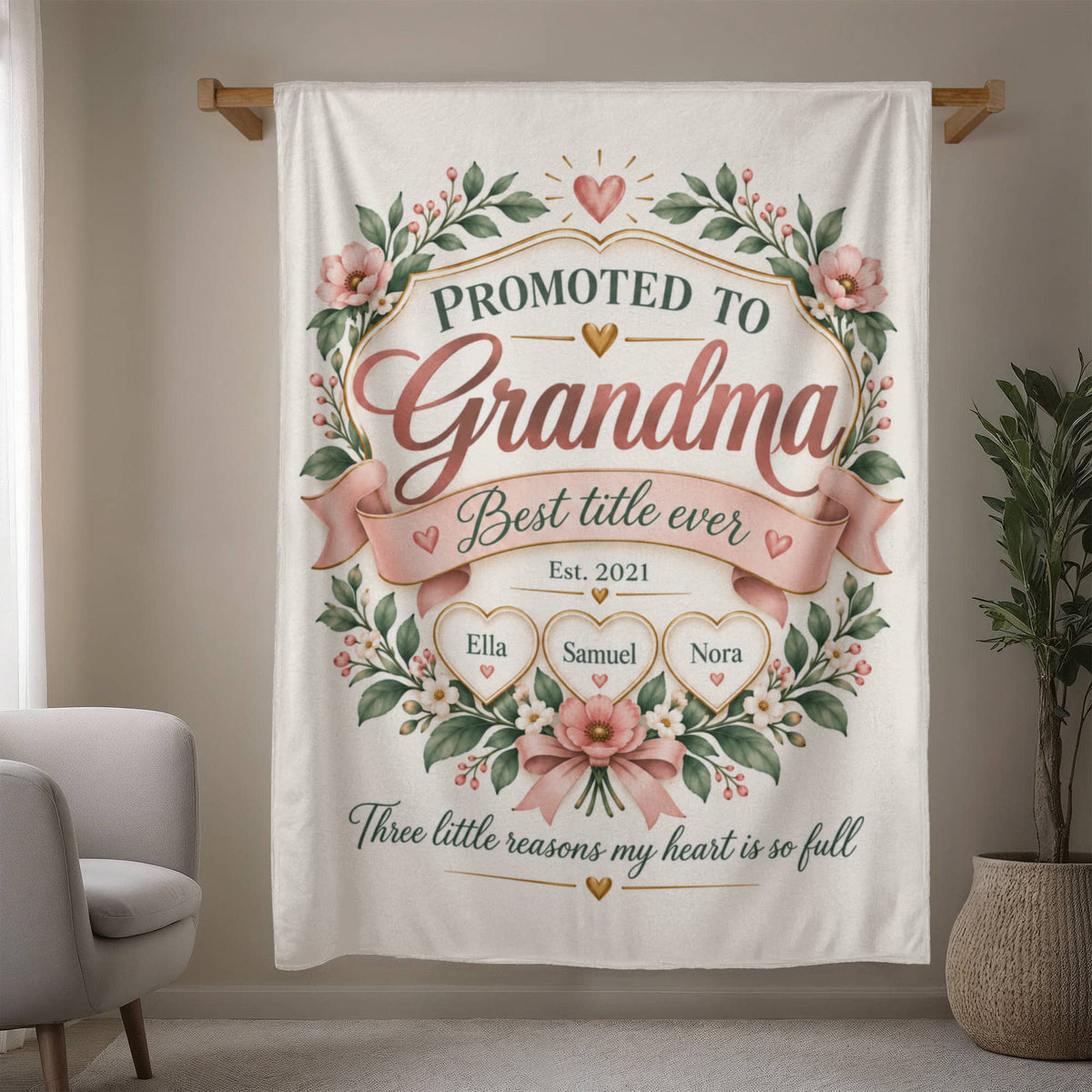 Promoted to Grandma Personalized Blanket – 1–9 Grandchildren