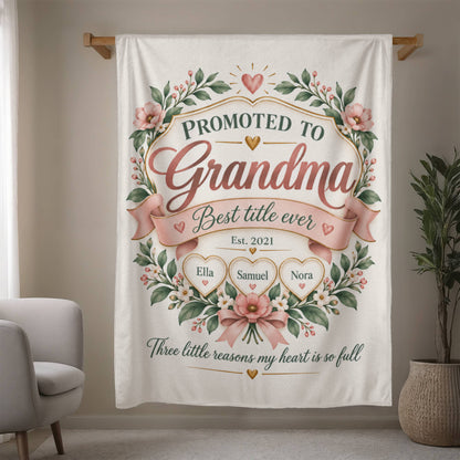 Promoted to Grandma Personalized Blanket – 1–9 Grandchildren