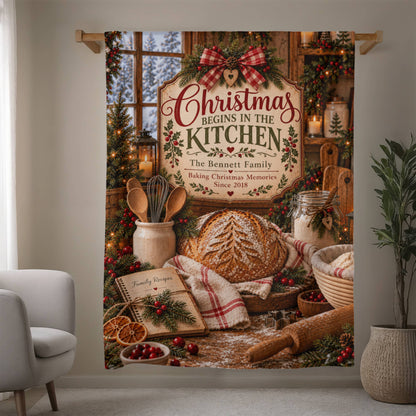 Personalized Christmas Kitchen Blanket – Custom Family Name & Established Year Mink Touch Fleece