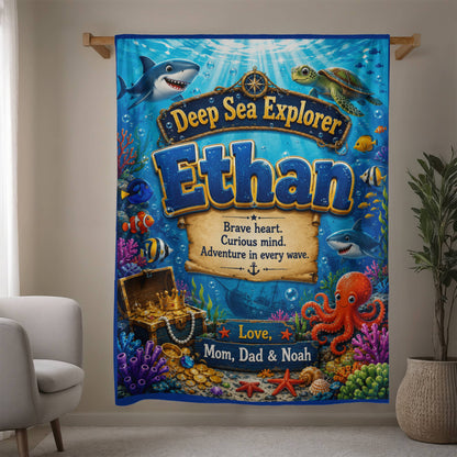 Deep Sea Explorer Personalized Ocean Adventure Blanket for Boys