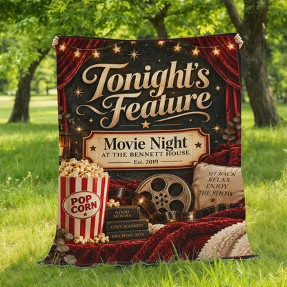 Personalized Family Movie Night Blanket – Custom Last Name & Est. Year