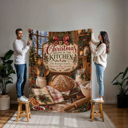 Personalized Christmas Kitchen Blanket – Custom Family Name & Established Year Mink Touch Fleece