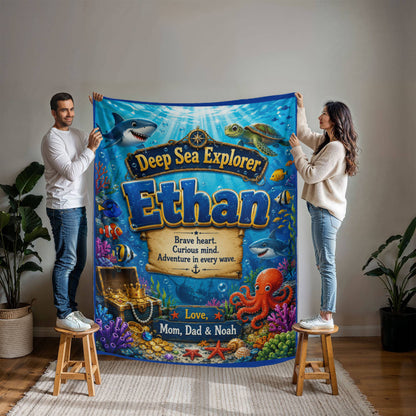 Deep Sea Explorer Personalized Ocean Adventure Blanket for Boys
