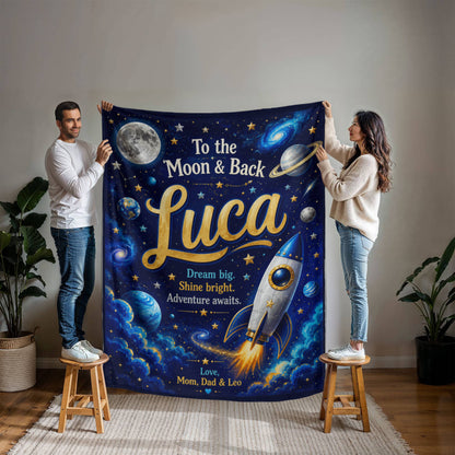 To the Moon & Back Personalized Space Adventure Blanket for Boys