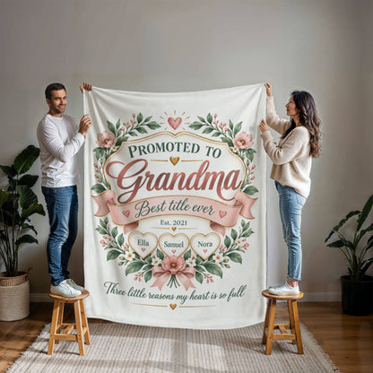 Promoted to Grandma Personalized Blanket – 1–9 Grandchildren