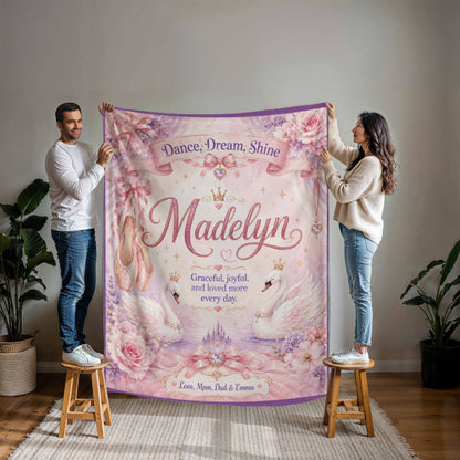 Dance, Dream, Shine Personalized Ballet Blanket for Girls