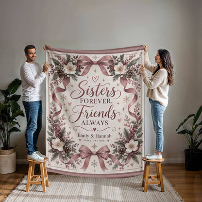 Sisters Forever, Friends Always Personalized Blanket – Custom Names