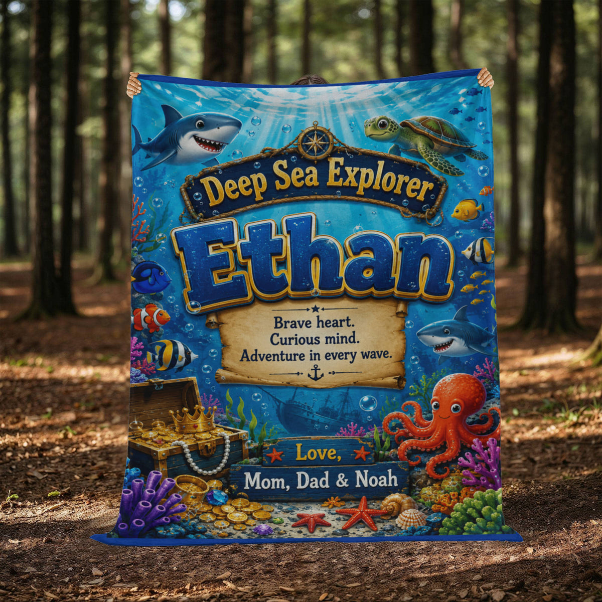 Deep Sea Explorer Personalized Ocean Adventure Blanket for Boys