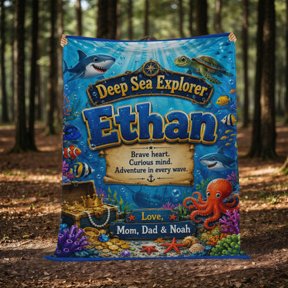 Deep Sea Explorer Personalized Ocean Adventure Blanket for Boys