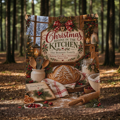 Personalized Christmas Kitchen Blanket – Custom Family Name & Established Year Mink Touch Fleece
