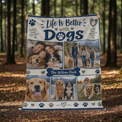 Personalized Dog Photo Blanket displayed outdoors