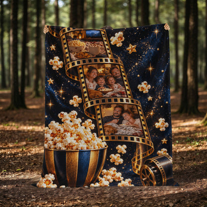 Personalized Movie Night Photo Blanket – Custom 3-Photo Film Strip