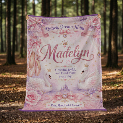 Dance, Dream, Shine Personalized Ballet Blanket for Girls