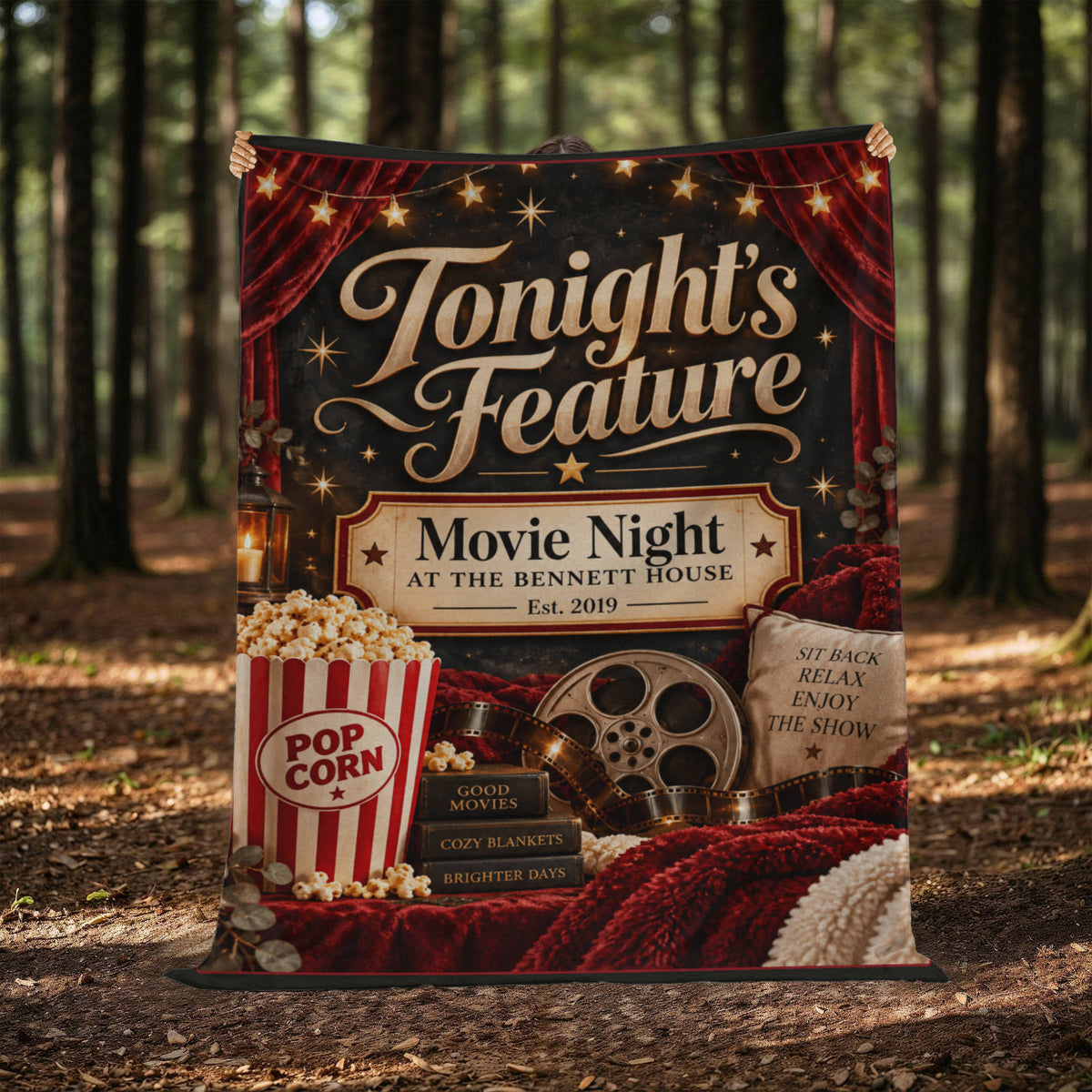 Personalized Family Movie Night Blanket – Custom Last Name & Est. Year
