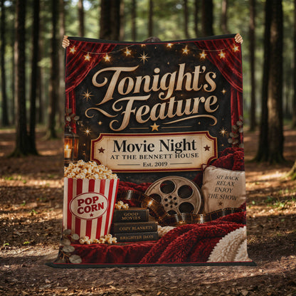 Personalized Family Movie Night Blanket – Custom Last Name & Est. Year
