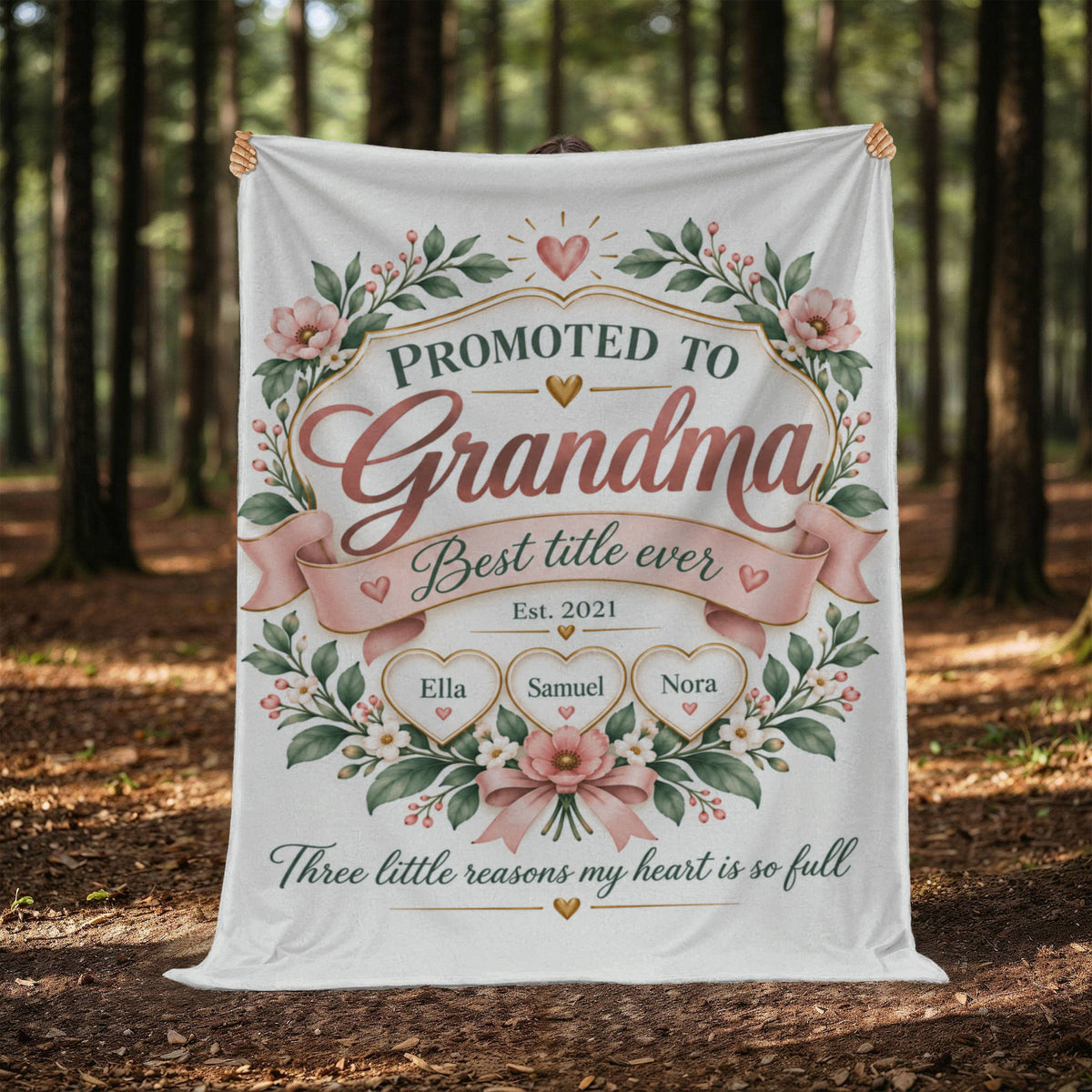 Promoted to Grandma Personalized Blanket – 1–9 Grandchildren