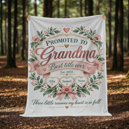 Promoted to Grandma Personalized Blanket – 1–9 Grandchildren