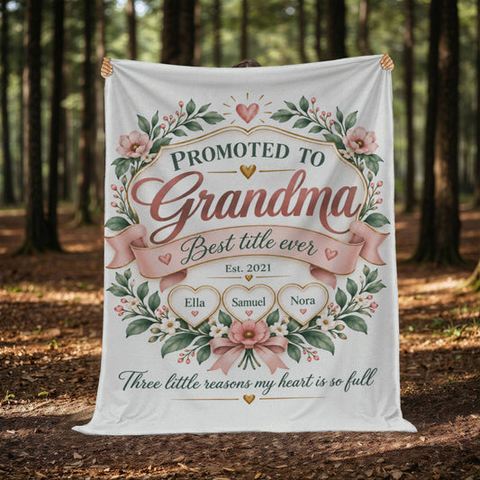Promoted to Grandma Personalized Blanket – 1–9 Grandchildren