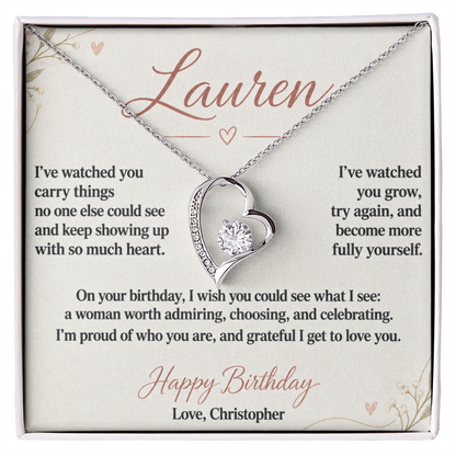 Proud of the Woman You Are Birthday Necklace for Her – Personalized Forever Love Heart