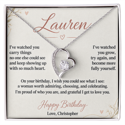 Proud of the Woman You Are Birthday Necklace for Her – Personalized Forever Love Heart